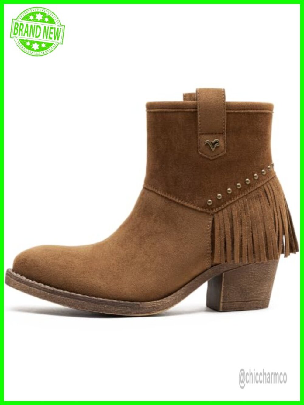Western Fringe Ankle Booties Square Toe Low Block Heel Faux Suede